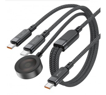Кабель Type-C - 3 в 1 (Type-C + Type-C + Беспроводная зарядка 15W) Acefast C6-11 (3A, 100W, оплетка нейлон, 1,2 м) Черный#2138946