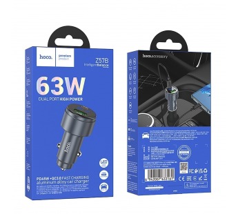 Адаптер Автомобильный Hoco Z57B Glorious 63W PD45W+QC3.0 USB/Type-C/5V/3A (metal gray) (236202)#2083972