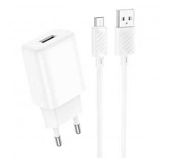 Адаптер постоянного тока Hoco C134A, 1гн.USB 5В,2,4А + кабель micro USB, белый#2132015