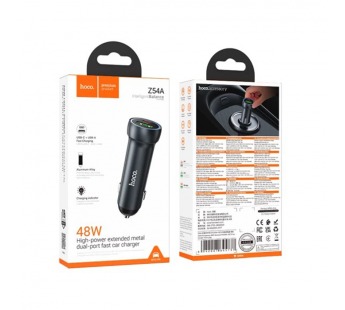 Автомобильное ЗУ HOCO Z54A (USB QC 3.0/PD 48W) серый металл#2079131