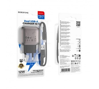 Сетевое ЗУ BOROFONE BAS51A + кабель Micro USB (USB/12W/2.4A) черное#2079114