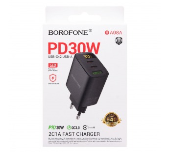 Адаптер Сетевой Borofone BA98A Ilustre PD 2Type-C/USB 3A/30W (black) (239514)#2089593