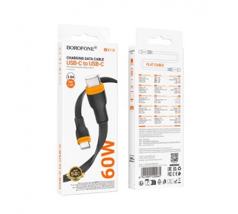 Кабель Type-C - Type-C Borofone BX118 (3A, 60W, плоский) Черный#2088813