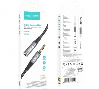 Аудиосоединитель Hoco UPA20 (3,5мм папа+3,5мм мама), 1м черный#2085174