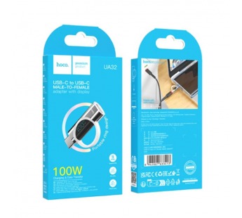 Переходник Type-C - Type-C вход LED дисплей HOCO UA32 серебристый#2085914