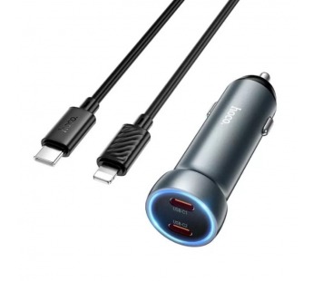Автомобильное ЗУ HOCO Z54B + кабель Lightning/Type-C (2PD 60W) серый металл#2087907