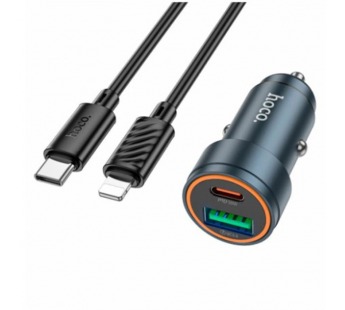 Адаптер автомобильный HOCO Z57A + кабель Lighting/Type-C (USB QC3.0/PD 30W) серый металл#2130779