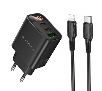 Сетевое ЗУ BOROFONE BA98A + кабель Lightning/Type-C (USB QC3.0/2PD 30W/дисплей) черное#2132018