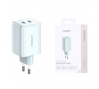 Сетевое зарядное устройство THREEKEY TK-111 GaN USB-C (35W) 2C, цвет голубой#2088324