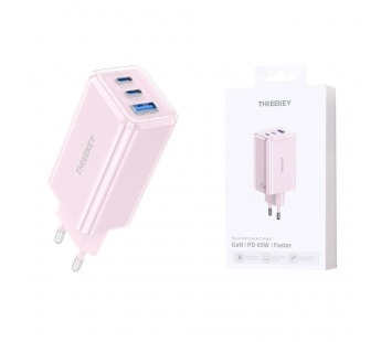 Сетевое зарядное устройство THREEKEY TK-113 GaN USB-C (65W) 2C1A, цвет розовый#2088323