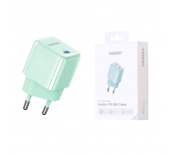 Сетевое зарядное устройство THREEKEY TK-116 GaN USB-C (30W), цвет зеленый#2088322
