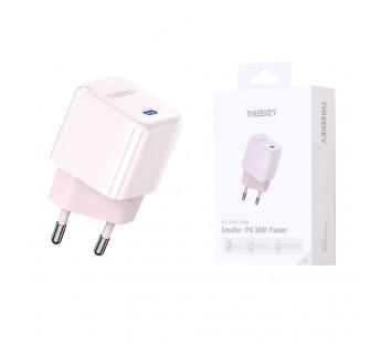 Сетевое зарядное устройство THREEKEY TK-116 GaN USB-C (30W), цвет розовый#2088321