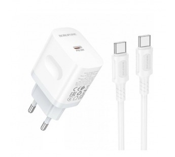 Адаптер сетевой BOROFONE BA99A PD20W + кабель Type-C/Type-C, цвет белый#2088694