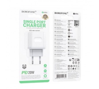 Адаптер сетевой BOROFONE BA99A PD20W Type-C, цвет белый#2088693
