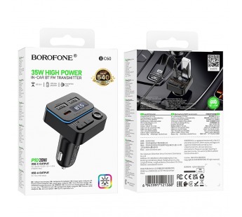 Автомобильный FM-трансмиттер Borofone BC60 bluetooth, 35W (1A1C),черный#2089225