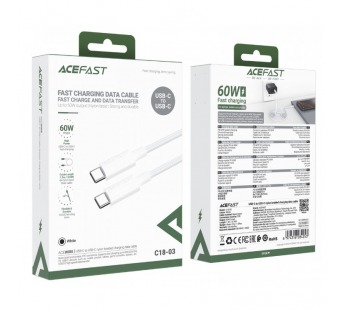 Кабель Type-C - Type-C Acefast C18-03 (3A, 60W, PD, оплетка нейлон, 1.2 м) Белый#2089550