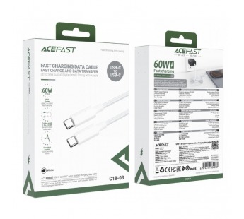 Кабель Type-C - Type-C Acefast C18-03 (3A, 60W, PD, оплетка нейлон, 1.2 м) Белый#2136791