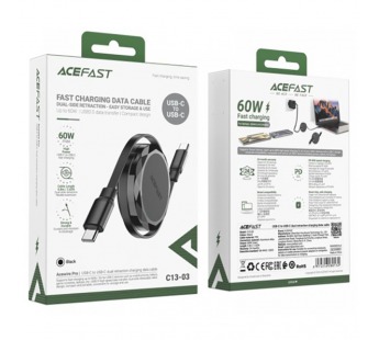 Кабель Type-C - Type-C Acefast С13-03 (3A, 60W, PD, 0.8 м, двойное втягивание) Черный#2126306