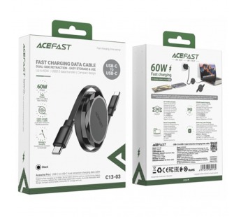 Кабель Type-C - Type-C Acefast С13-03 (3A, 60W, PD, 0.8 м, двойное втягивание) Черный#2136793