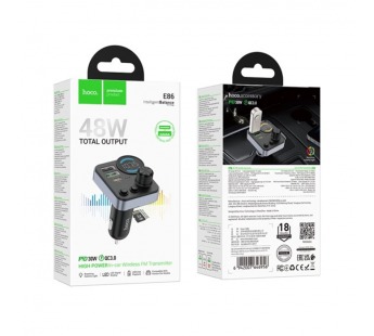Авто FM модулятор HOCO E86 (2USB QC3.0/PD 30W/дисплей) черный#2091203