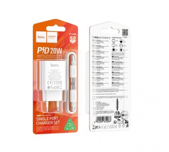 Адаптер сетевой HOCO C143A + кабель Type-C/Type-C (PD 20W) белый#2097337