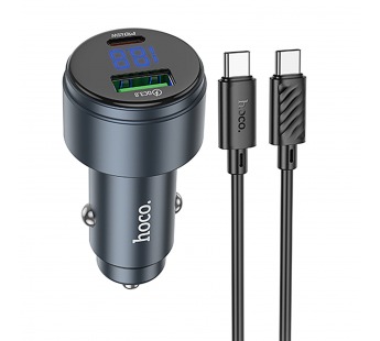 Адаптер Автомобильный с кабелем Hoco Z57B Glorious 63W PD45W+QC3.0 (Type-C/Type-C) (metal gr(236204)#2096112