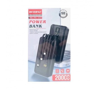 Внешний аккумулятор 20 000 mAh RECRSI RE-PB203 (2USB/PD/Micro/инд.бат/три кабеля) черный#2100682