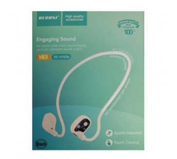 Беспроводные спорт наушники RECRSI RE-NY036 (5 ч/30 mAh) белые#2093792