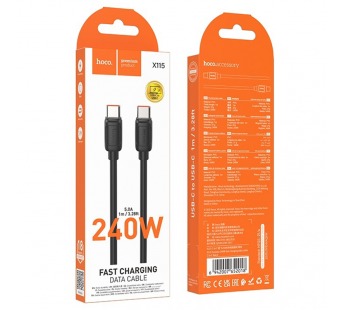 Кабель USB-C Hoco X115 240W Type-C/Type-C, черный 1м#2126336