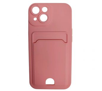 Чехол силиконовый iPhone 15 матовый цветной с визитницей розовый#2092211