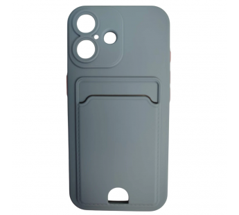 Чехол силиконовый iPhone 16 матовый цветной с визитницей серый#2092225