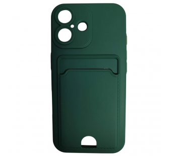 Чехол силиконовый iPhone 16 матовый цветной с визитницей темно-зеленый#2092222