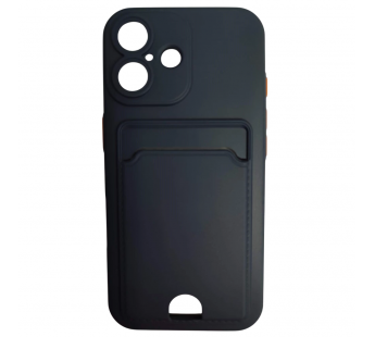 Чехол силиконовый iPhone 16 матовый цветной с визитницей темно-синий#2092221