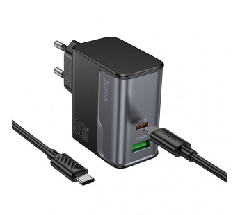 Сетевое зарядное устройство USB/Type-C Hoco CS74A (45W, QC3.0, PD, 2 порта, кабель Type-C-Type-C) Черный#2097339