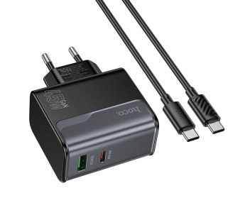 Сетевое зарядное устройство USB/Type-C Hoco CS74A (45W, QC3.0, PD, 2 порта, кабель Type-C-Type-C) Черный#2097340