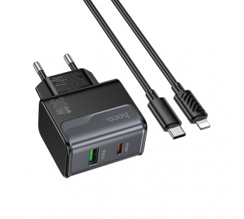 Сетевое зарядное устройство USB/Type-C Hoco CS73A (30W, QC3.0, PD, 2 порта, кабель Type-C-Lightning) Черный#2097342