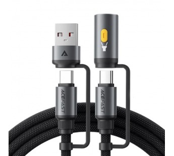 Кабель Type-C - 3 в 1 (Type-C+USB+LED подсветка) Acefast J5 (3A, 60W, оплетка нейлон, 1,2 м) Черный#2100359