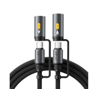 Кабель Type-C - 3 в 1 (Type-C+прикуриватель+LED подсветка) Acefast J4 (3A, 60W, оплетка нейлон, 1,2 м) Черный#2100355