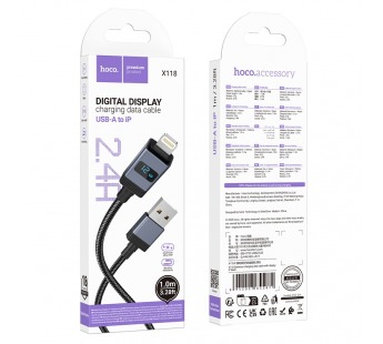 Кабель USB - Apple Lightning HOCO X118 (черный) 1м display#2097152