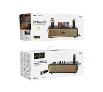 Портативная акустика Hoco BS63 (USB,FM,TF card,AUX, 2 микрофона беспроводных) (черный)#2094099