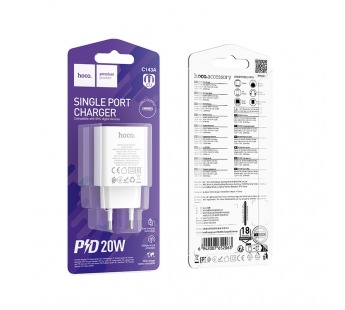 Адаптер сетевой Hoco C143A, PD20W, белый#2094090
