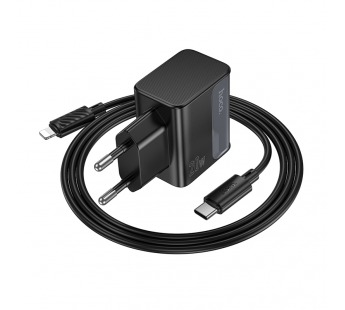 Сетевое зарядное устройство Hoco CS71A, (QC3.0+PD20W) +кабель Type-C/Lightning, цвет черный#2094069