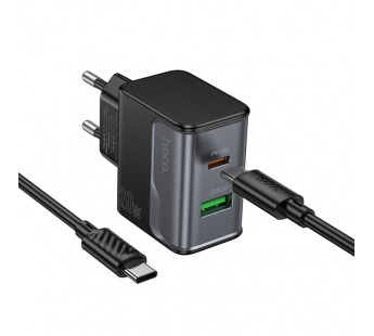 Сетевое зарядное устройство Hoco CS71A, (QC3.0+PD20W) +кабель Type-C/Type-C, цвет черный#2094067