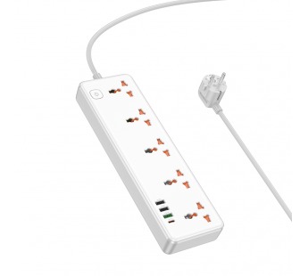 Сетевой удлинитель Hoco AC14A, 1.5м, EU + (1C3A), 2500W/PD30W, белый#2094686