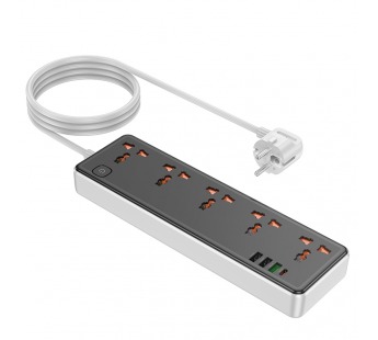 Сетевой удлинитель Hoco AC14A, 1.5м, EU + (1C3A), 2500W/PD30W, черный#2094688