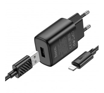 Адаптер Сетевой Hoco C134A Solid USB 2,4A/12W + кабель USB - Apple Lightning (black)#2131981