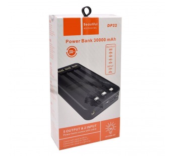 Внешний аккумулятор 30 000 mAh DENMEN DP22 (2USB/PD/Micro/фонарик/три кабеля/инд.бат) черный#2129563