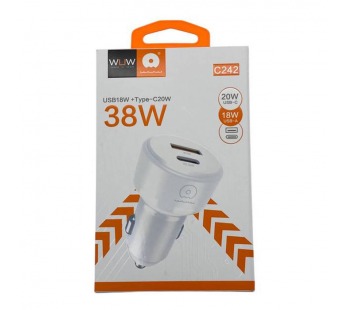Автомобильное зарядное устройство Type-C/USB WUW C242 (1Type-C PD 20W + 1USB 18W QC3.0) Черный#2095986