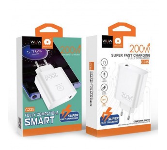 Сетевое зарядное устройство Type-C WUW C235 (1Type-C PD 200W для Xiaomi Samsung Huawei и др.) Белый#2095982