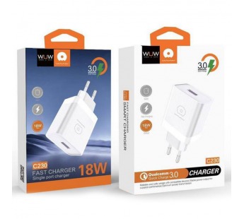 Сетевое зарядное устройство USB WUW C230 (1USB 18W QC3.0) Белый#2095979